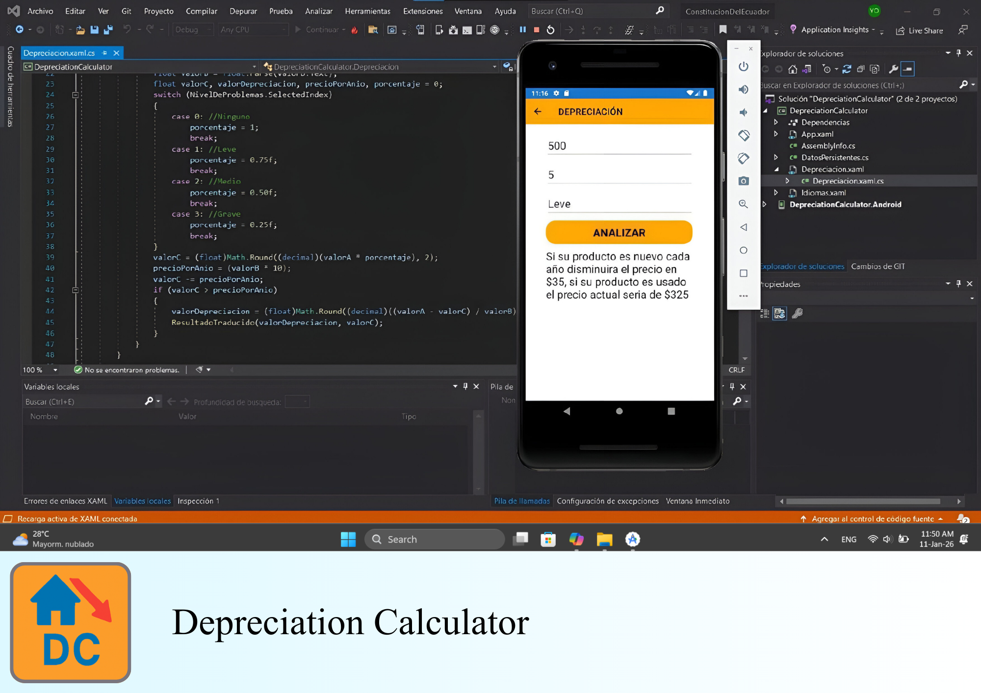 Calculador de depreciación de un producto